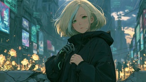 二次元雨天绿瞳机械美女