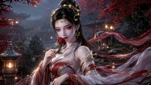 古风红衣红枫古典美人