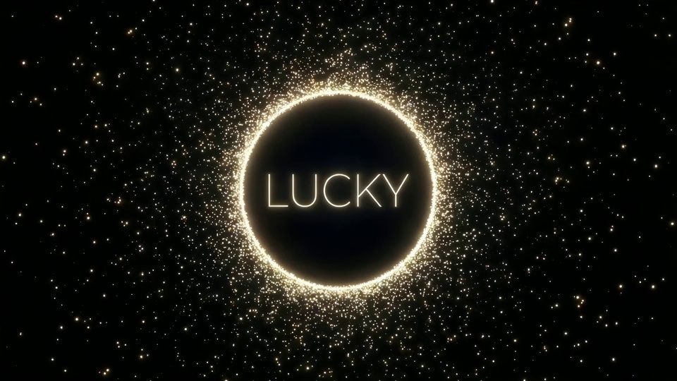 黑底金色星点环绕中心LUCKY字样的圆形发光环