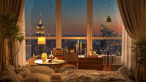 舒适卧室欣赏纽约夜景