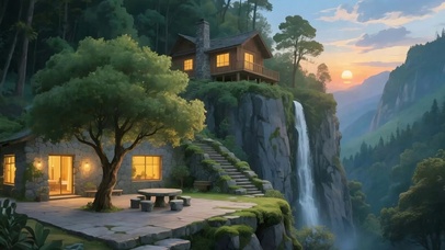 夕阳古风山水