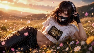 花海夕阳少女