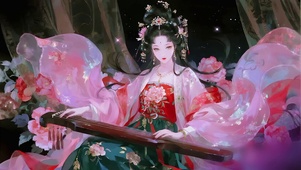 弹古筝的少女