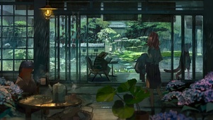 雨天庭院咖啡馆