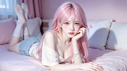 粉发甜美居家美女