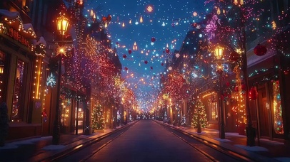 星空圣诞氛围彩灯街道
