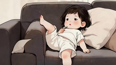 可爱男孩躺在沙发