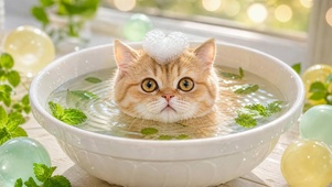 碗中泡澡小橘猫
