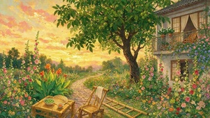 夕阳花草树木