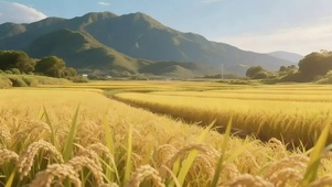 蓝天阳光秋日金黄稻田