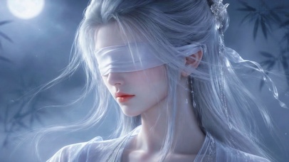 月夜蒙眼银发古风美少女