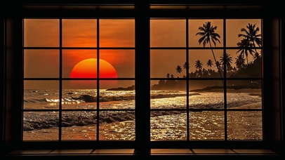 假窗户：海边落日