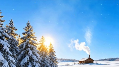 雪景树木房屋双屏