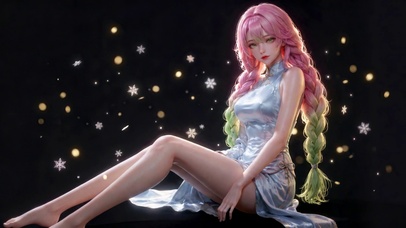 梦幻雪花粉发旗袍美少女