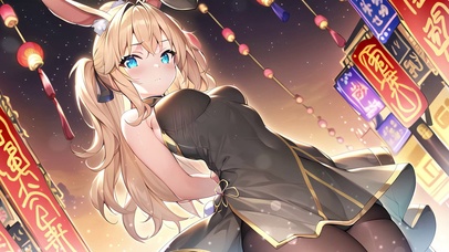 热闹街道兔耳少女