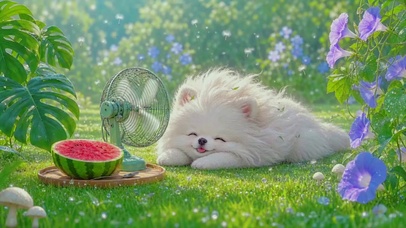 吹风扇的可爱小狗