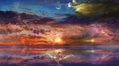 唯美夕阳湖畔龙女