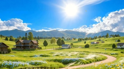 护眼蓝天白云树木河流双屏