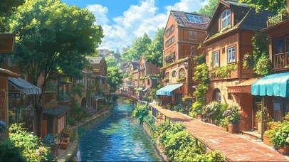 夏日清新绿色氧气小镇