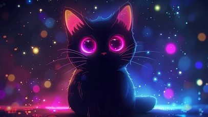 夜景星光可爱小猫咪