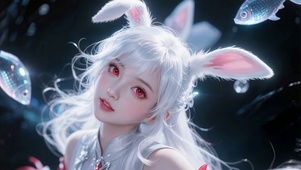 梦幻银发兔耳美少女