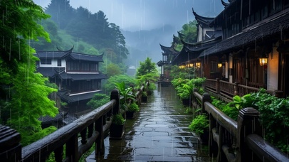 雨中古镇