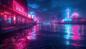 河畔霓虹建筑