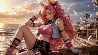 海边粉发少女