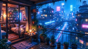 霓虹未来城市小屋