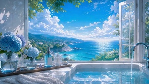 窗边蔚蓝海景