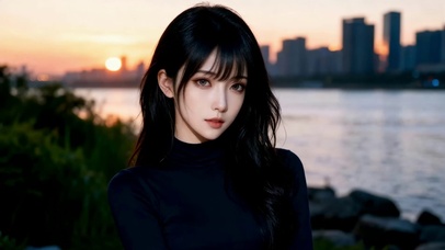 江边甜美女孩