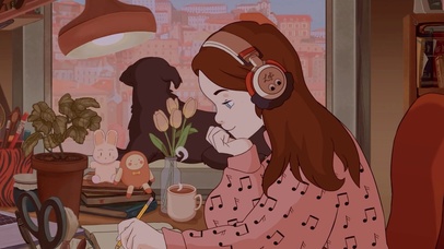 悠闲写作小姑娘