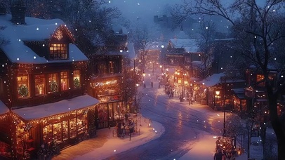 圣诞冬日温馨雪山小镇