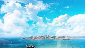 清新蓝天白云海鸥