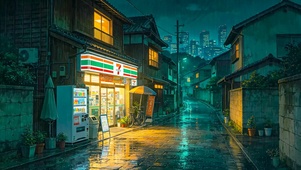 雨夜小巷便利店