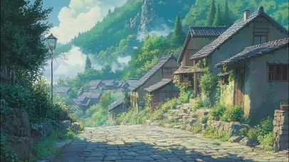 森林古风小镇午后风景