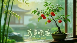 雨中小柿子树