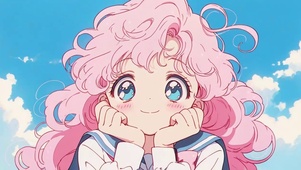 托腮动漫插画女孩