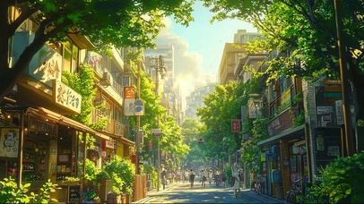 绿色城市夏日街景