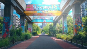 蓝天阳光涂鸦城市公园