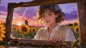 画框里的向日葵田・卷发少女