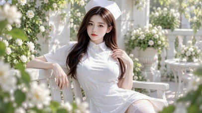 花园清纯白衣制服美女