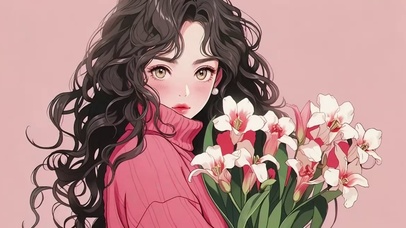 捧花少女插画