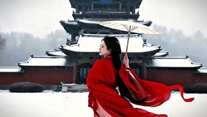 寺庙红衣女