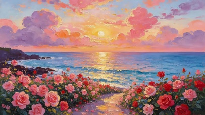 水彩海边玫瑰花