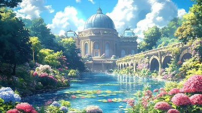 蓝天阳光欧式花园河畔