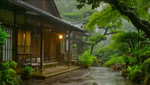 雨天古镇木屋