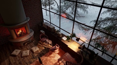 舒适雪天壁炉