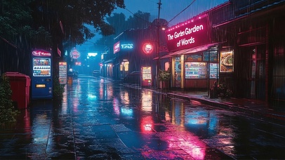 城市街头商店雨夜街景