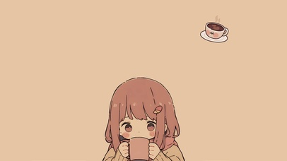 喝咖啡可爱动漫插画女孩